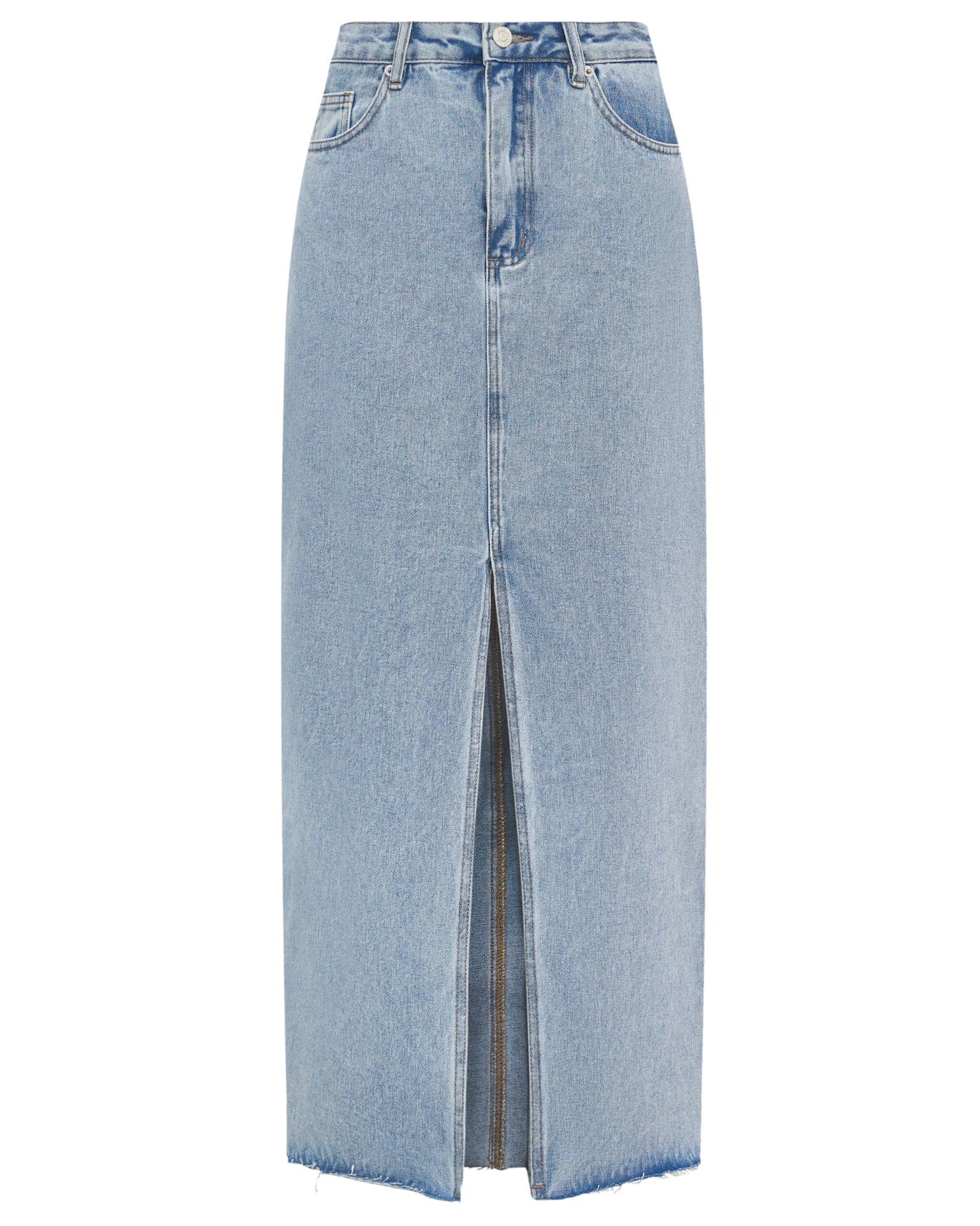 Джинсовая юбка миди в голубом цвете