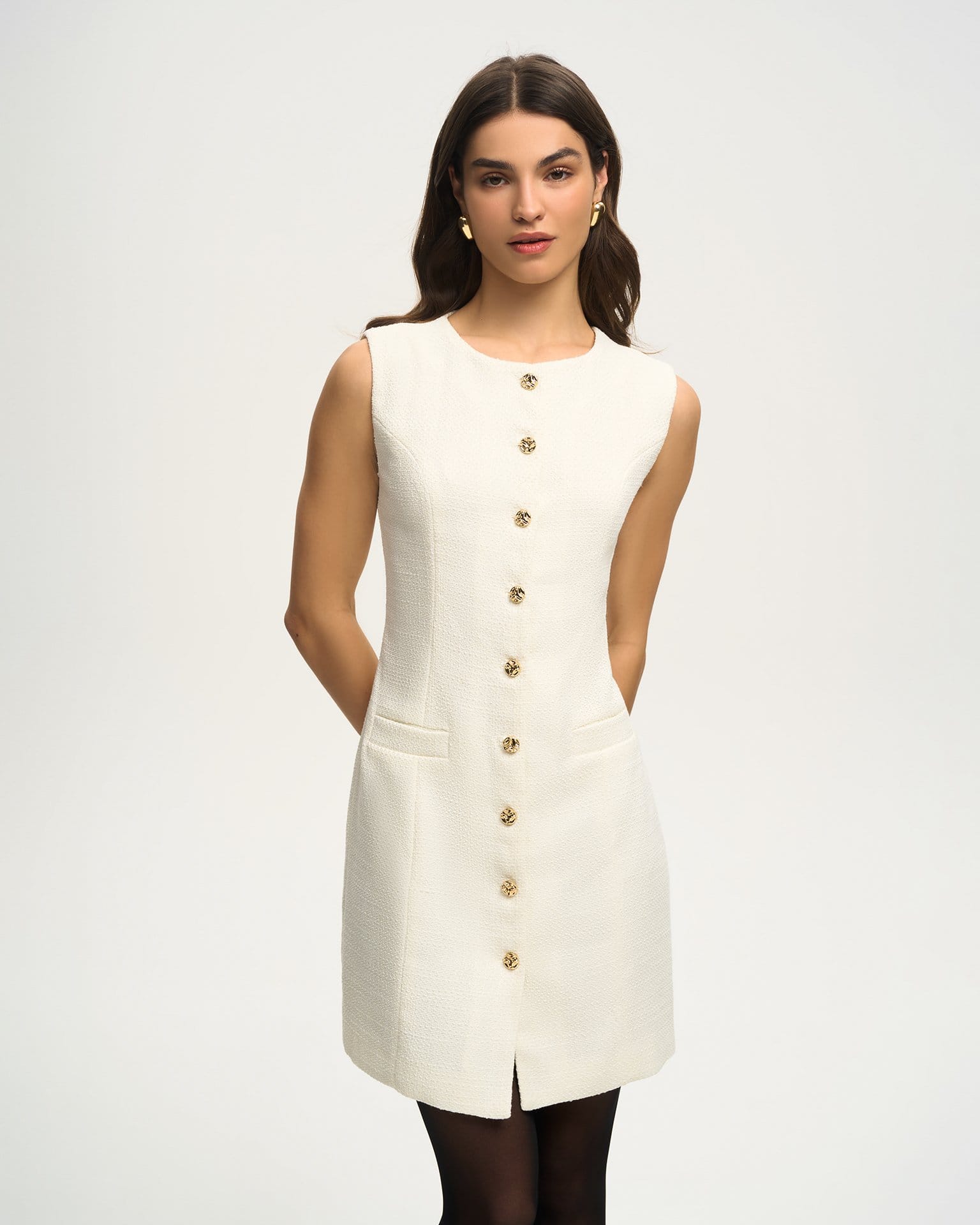 Твидовое молочное платье