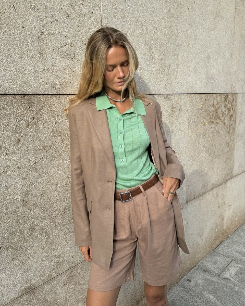 Льняные бермуды в бежевом цвете, Коричнево-Бежевый — фото 6