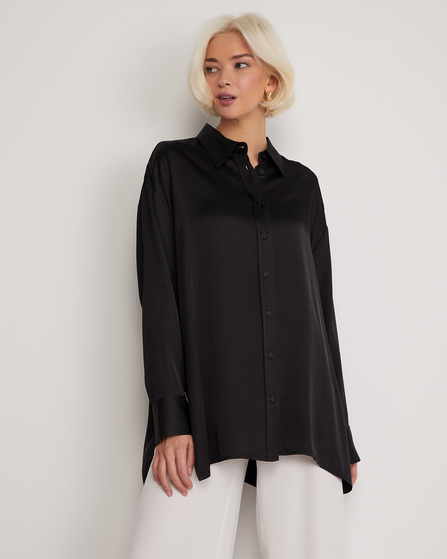 Черная рубашка oversize, Чёрный