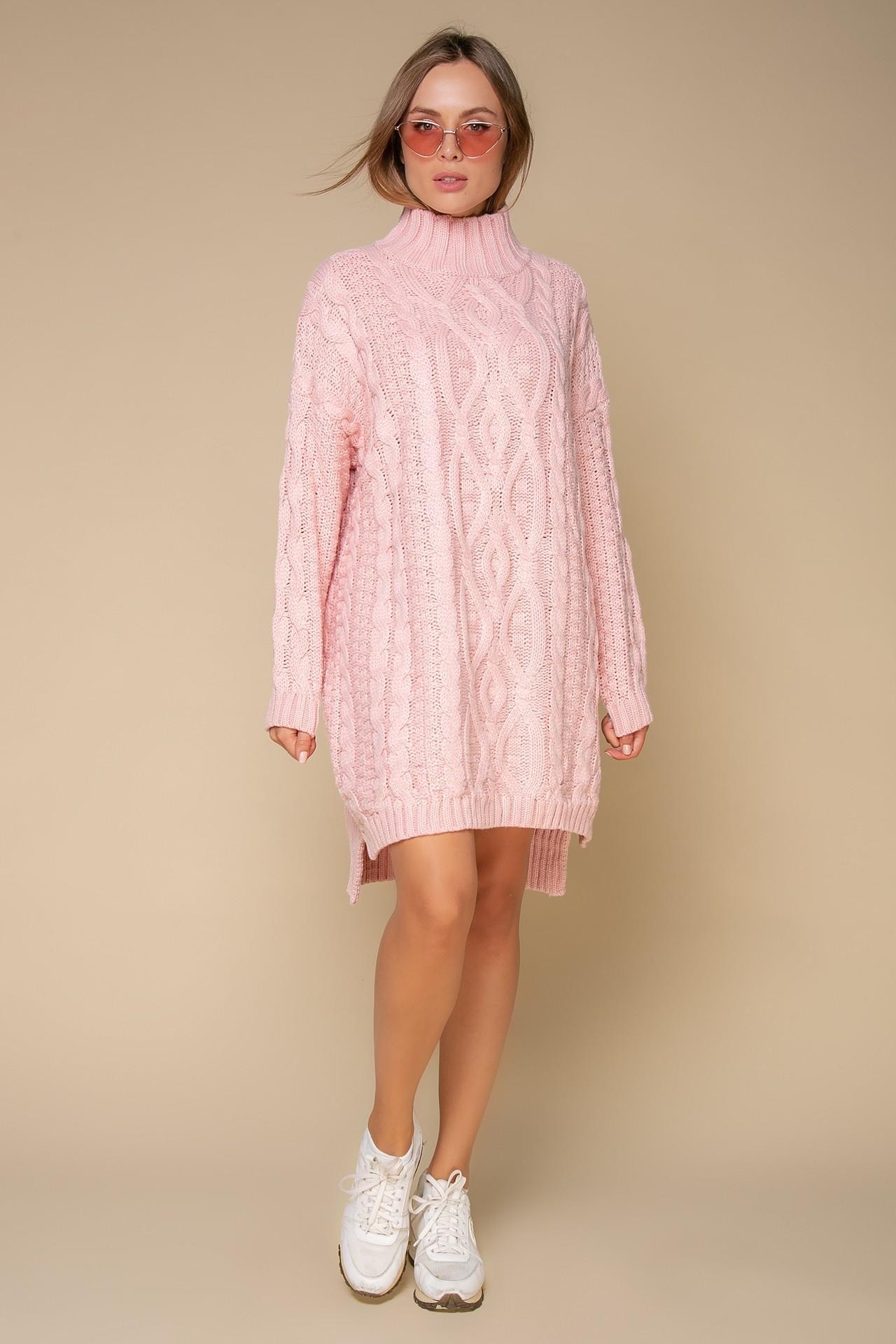 Уютное платье-свитер кроя oversize с удлиненной спинкой, Розовый