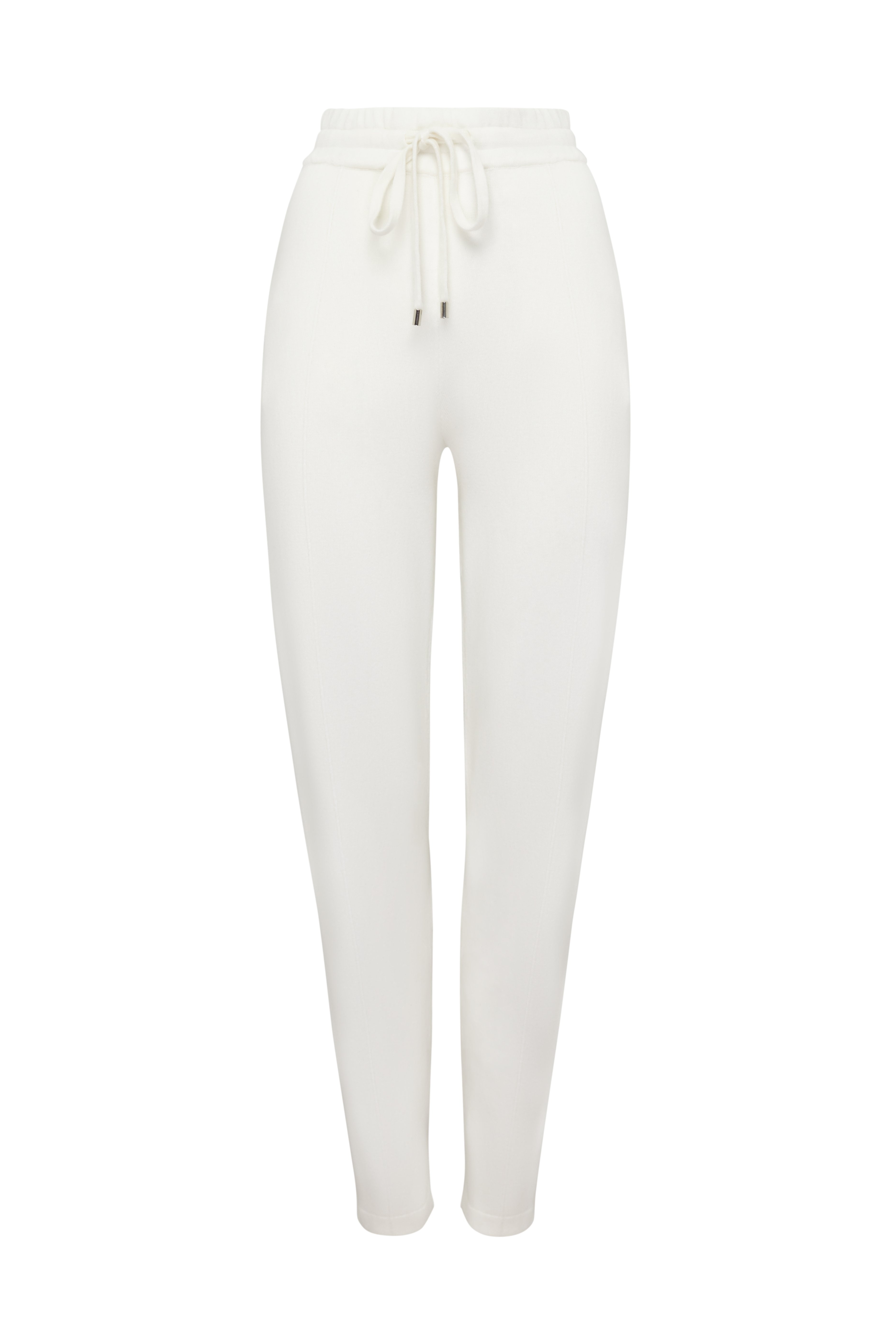 Зауженные брюки на резинке в молочном цвете