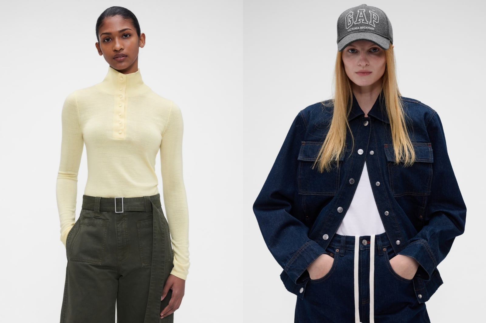 Вещи второй коллекции Gap × Victoria Beckham: джемпер с высоким воротом и джинсовый комплект