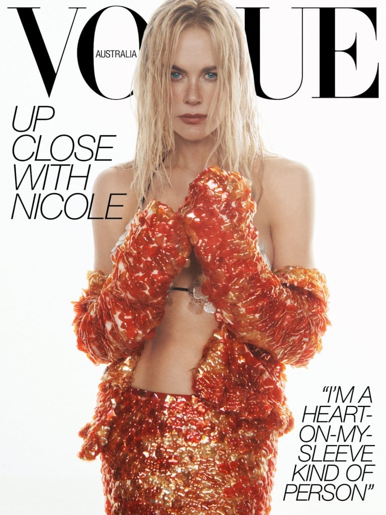 Николь Кидман на обложке ноябрьского Vogue Australia 2026 в жакете и юбке Chanel, расшитых пайетками