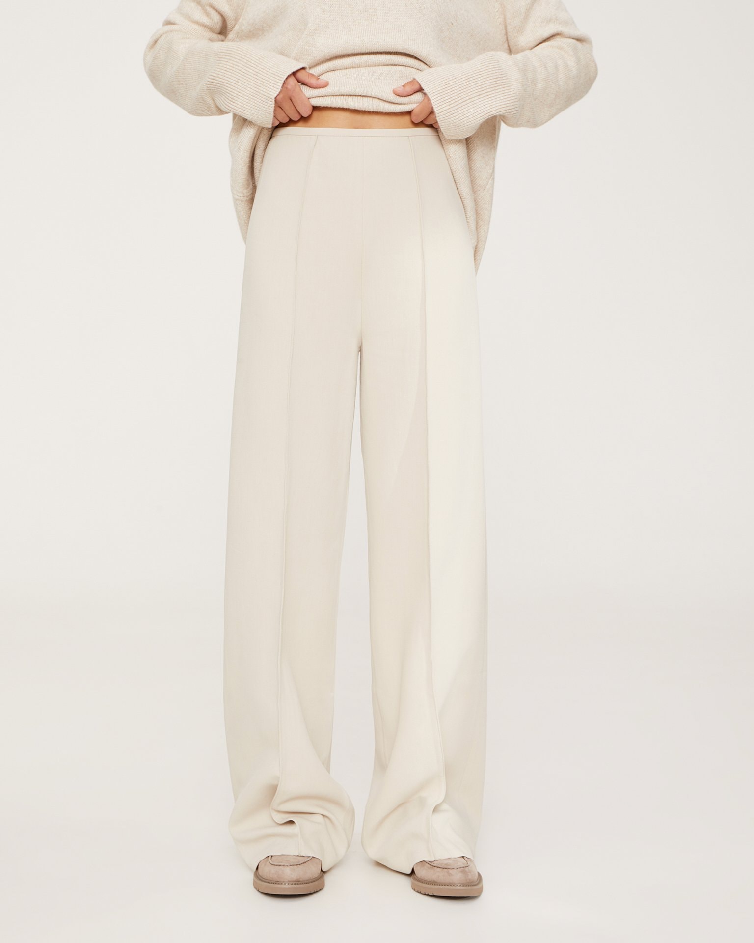 Брюки с высокой талией, Бежевый — фото 2
