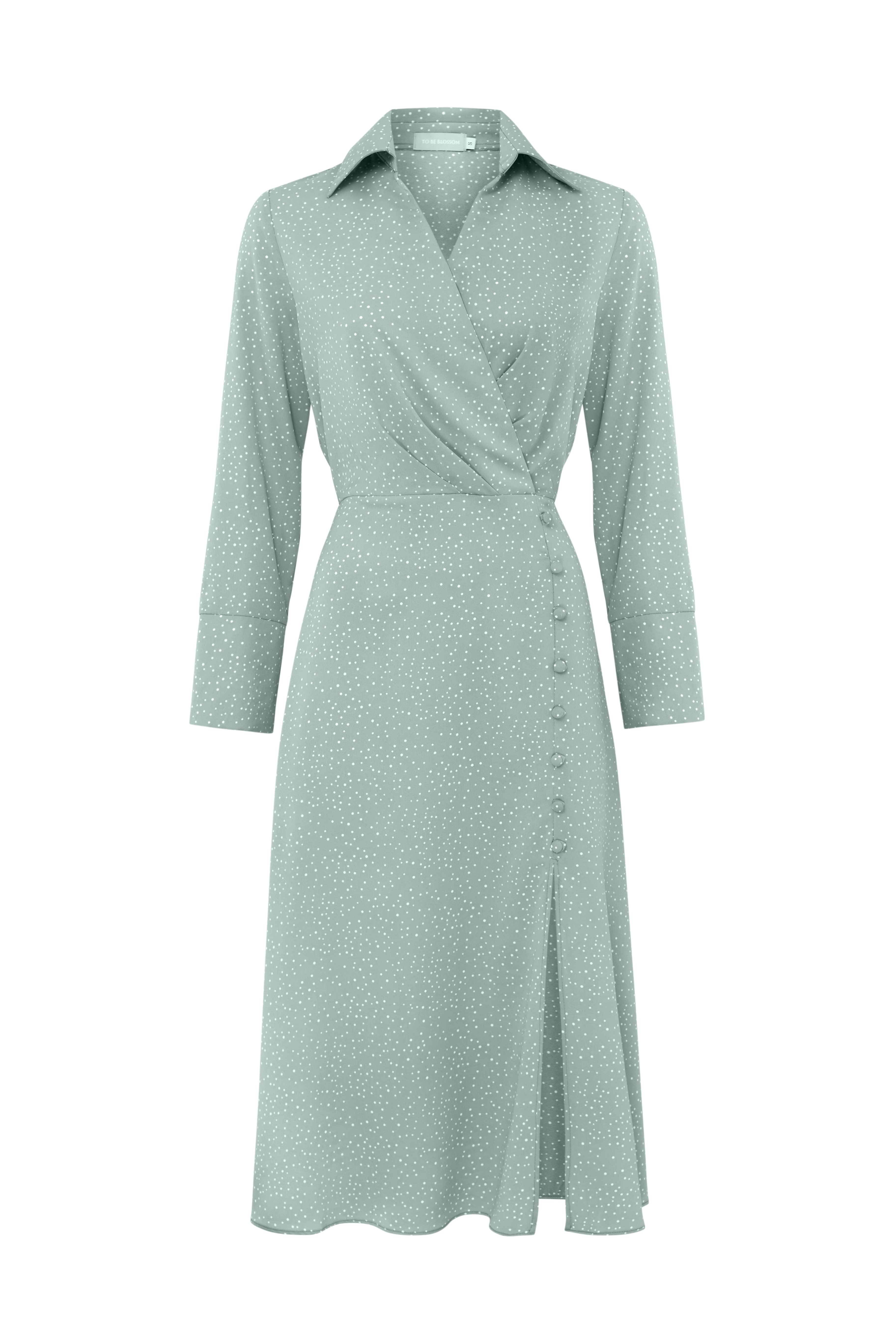 Платье с разрезом в фисташковом цвете