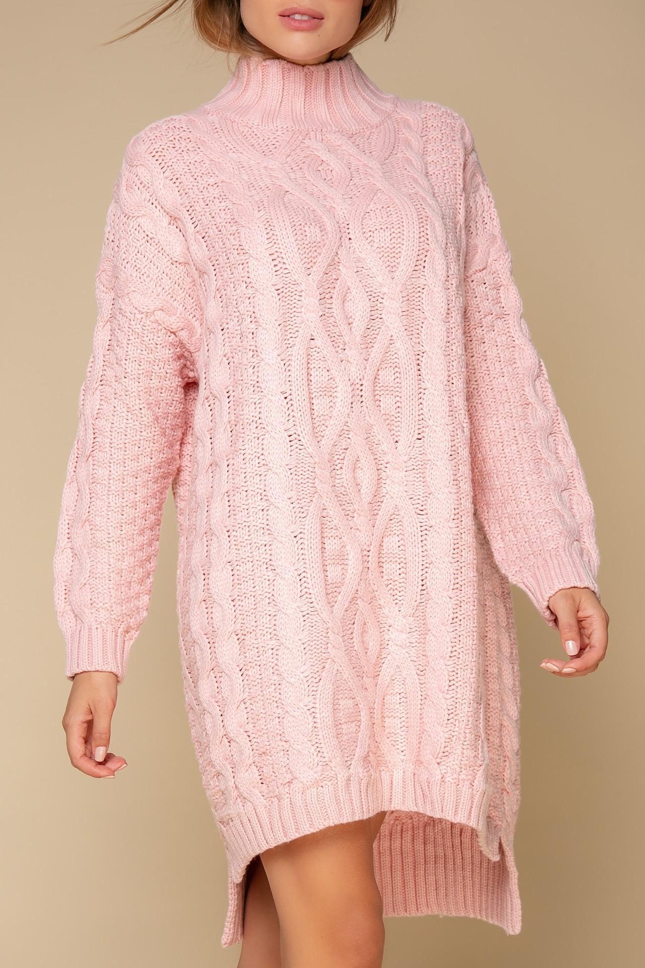 Уютное платье-свитер кроя oversize с удлиненной спинкой, Розовый — фото 2