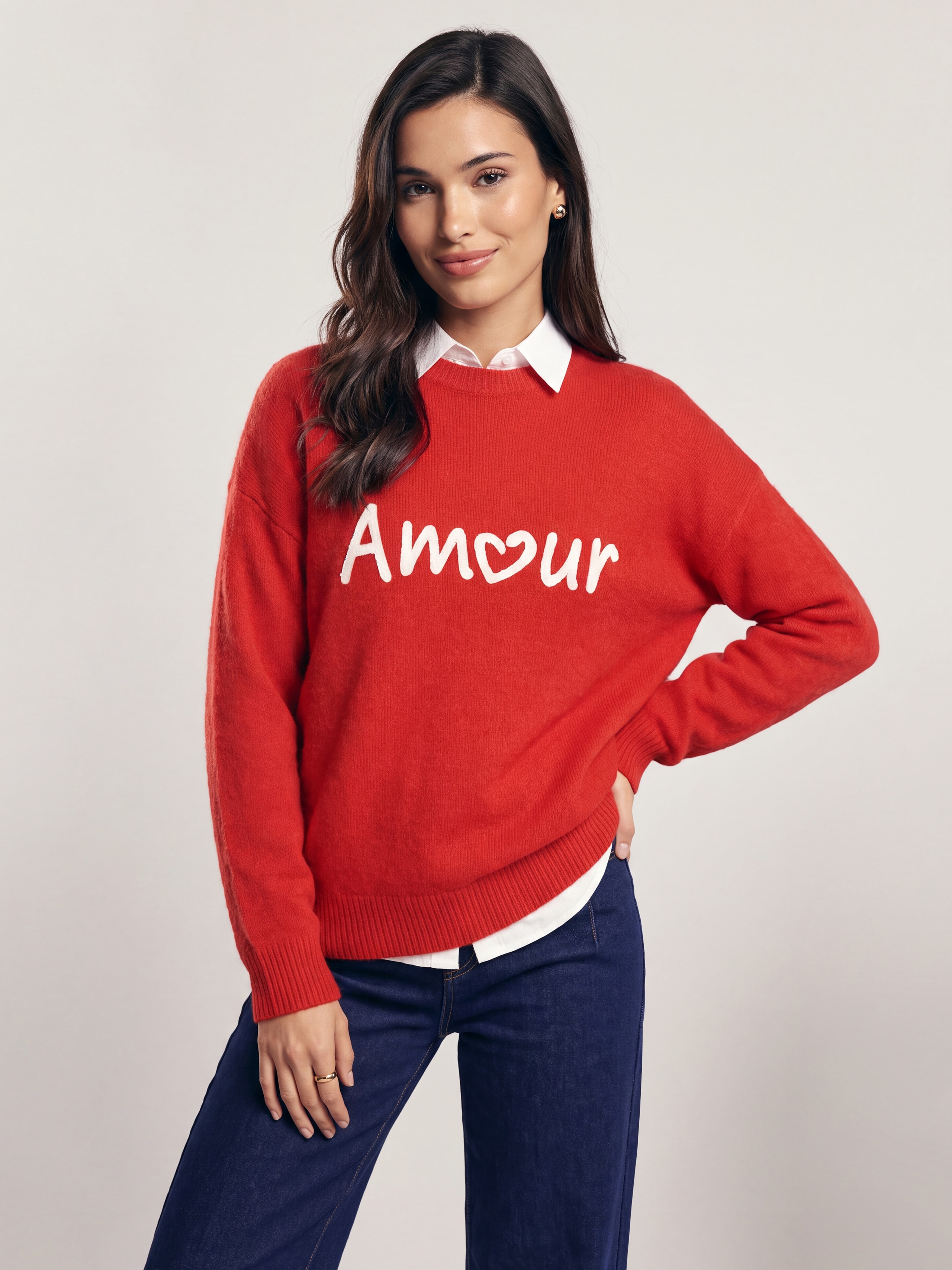 Джемпер с бархатной аппликацией Amour, Красный