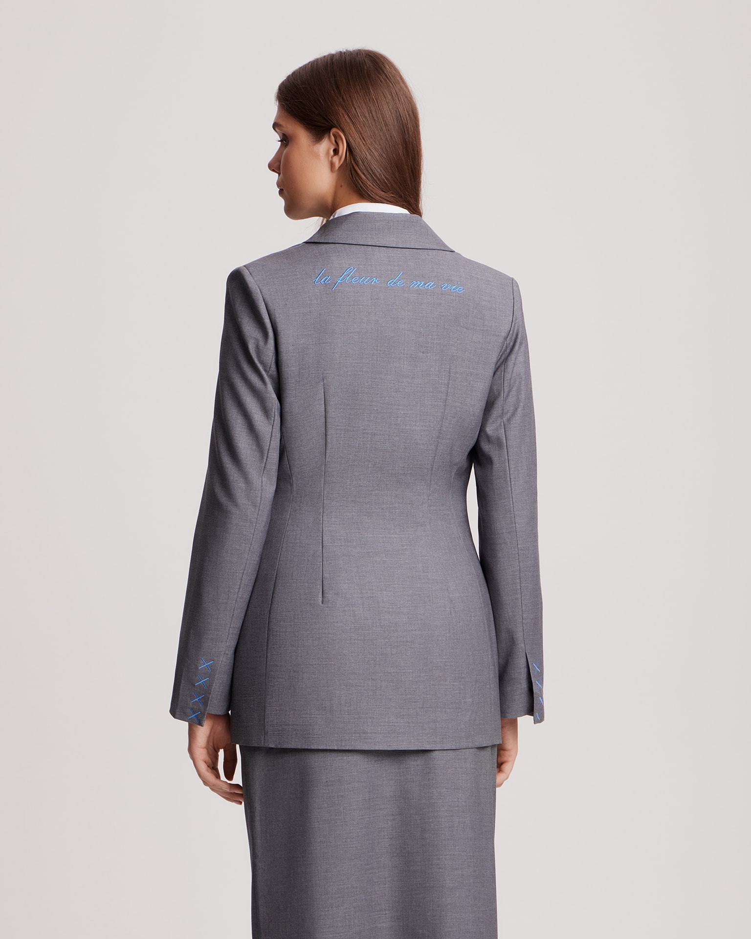 Серый двубортный жакет, Серый — фото 3