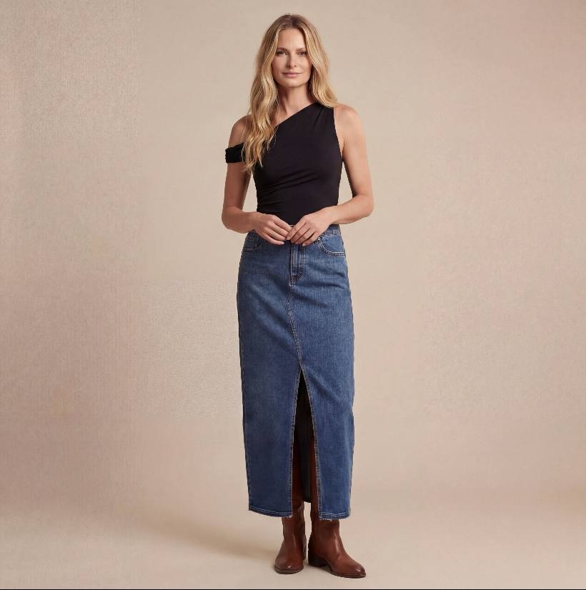 Джинсовая юбка с разрезом